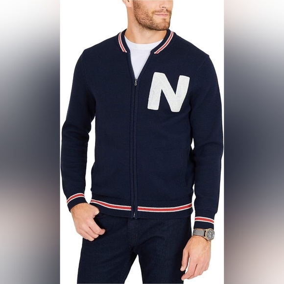 Nautica Other - Nautica Mens Logo Baseball Jacket Sweater Large Navy Blue